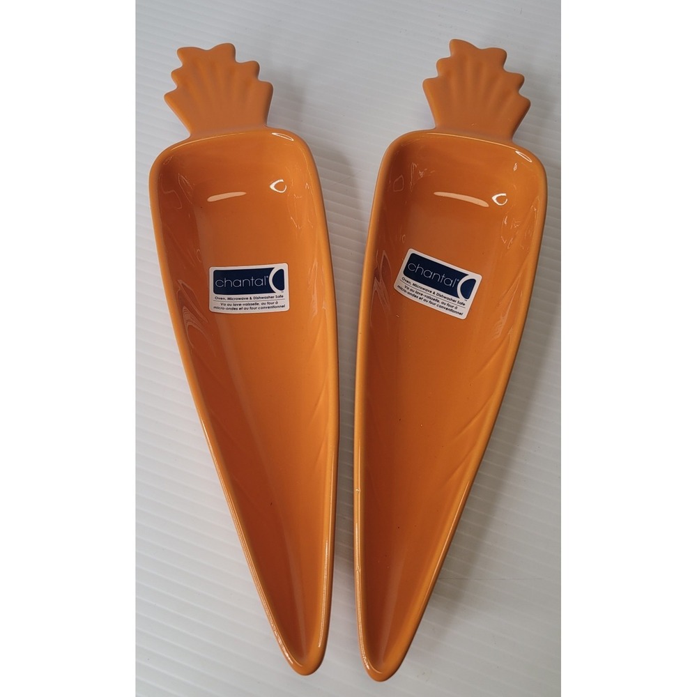 2 Chantal‎ Ceramic Carrot Shaped Serving Dish Bowl Bakeware Orange NEW Spring